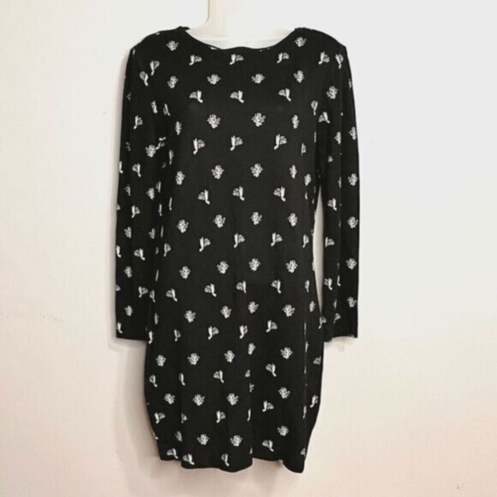 & Other Stories Long‎ Sleeve Mini Dress Black White Cactus Print Allover Size 8